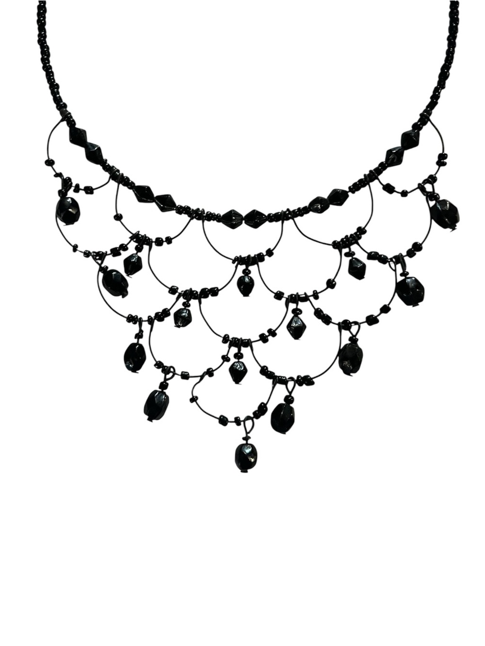 Whimsy goth Black Beaded Cascade Statement Necklace - Picture 2 of 4
